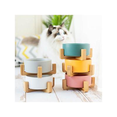 China Non-automatic Manufacturer Wholesale Multi Colors Frame Ceramic Bamboo Pet Cat Dog Bowl for sale