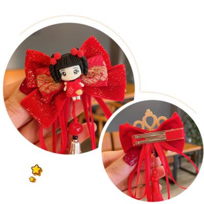 China New Ancient Chinese Style Hanfu Ribbon Bow Hair Clips For Kids Hair Accessories Ornament Chinese New Year Gift for sale