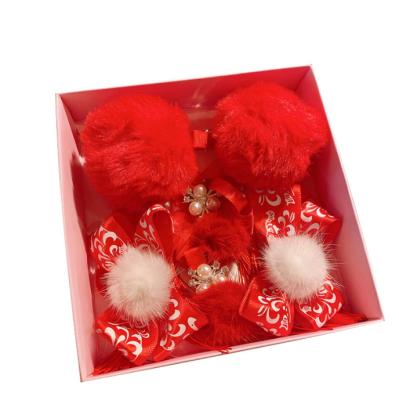 China New Chinese Style Fashion Plush Ball Hair Clips For Kids Hair Accessories Ornament Chinese New Year Gift for sale