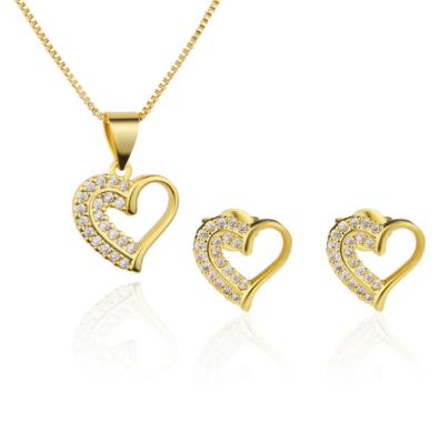 China FASHIONABLE Luxury Zircon Heart Copper Earrings And Necklace Women Bridal Jewelry Sets Gold Plated for sale