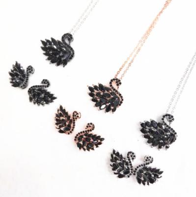 China New Jewelry Gift Black Zircon Swan Romantic 925 Silver Necklace Earrings Shape Christmas Jewelry Sets for sale