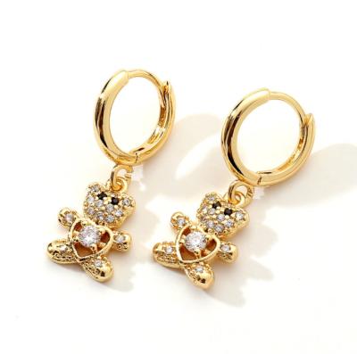 China New TRENDY Fashion Jewelry Zircon Love Heart Stud Earrings Copper 18k Gold Plated Teddy Bear Earrings for sale