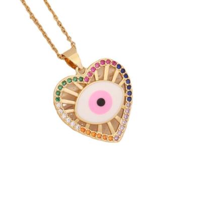 China 2022 Fashionable Jewelry Europe and America New Heart Color Zircon Necklace Copper Plated Gold Eye Necklace for sale