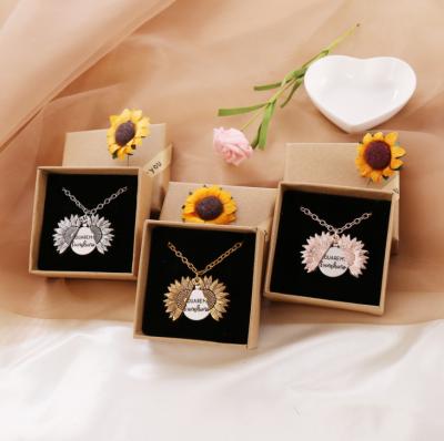 China Explosive new fashion Europe and America Amazon retro open lettering necklace you are my sunshine sunflower necklace for sale