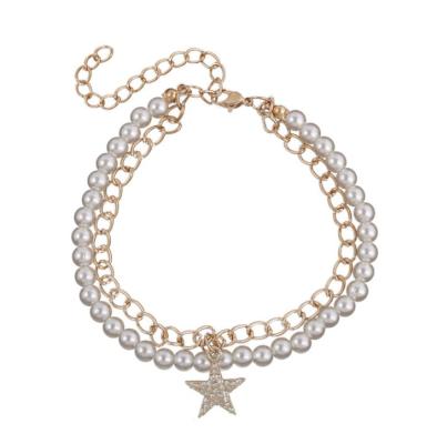 China European and American Beach Ankle Chain Fashion Trendy Multi Layer Star Pearl Anklets With Charms Jewelry for sale