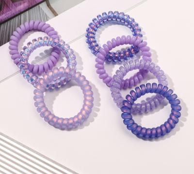 China New Environmentally Friendly Korean Fancy Hair Rope For Ponytail Shine Blue Purple Telephone Wiring Hair Coil Ties for sale