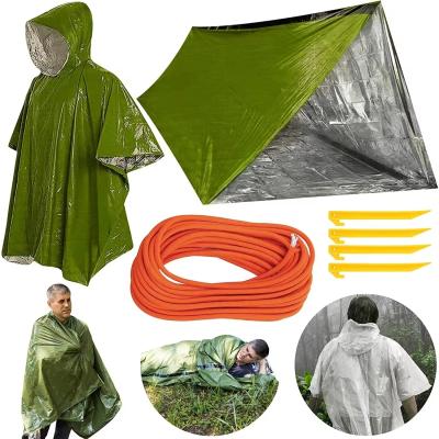 China Kit de refugio de supervivencia de emergencia con carpa de emergencia bolsa de dormir manta poncho para acampar al aire libre en venta