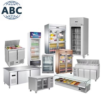 China Equipo de refrigerador de cocina de restaurante comercial de acero inoxidable combinado con pantalla vertical refrigerador congelador en venta