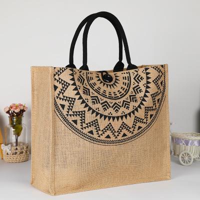 China Eco Customized Logo Eco-Friendly Customized Canvas Single Black Handle Burlap Shopping Tote Bag for sale