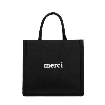 China Logo Printing Luxury Black Waterproof Custom Durable Laminated Canvas Cotton Shopping Tote Bag for sale