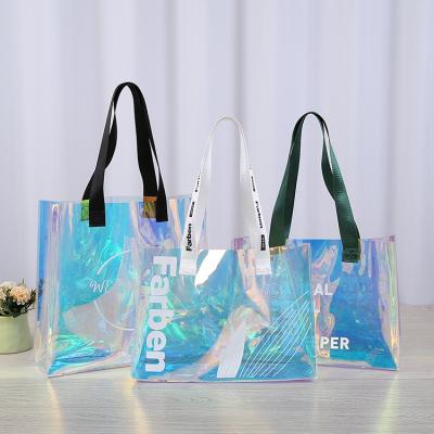 China Durable Customized Laser PVC Holographic Shopping Bag Tote Bag Colorful Jelly Bag for sale