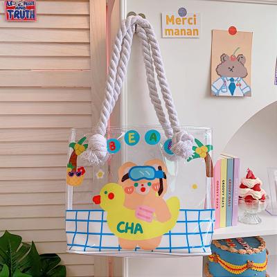 China 100% Hemp PVC Stain Shoulder Bag Large Capacity Single Shopping Cartoons Portable Design Eco-friendly Transparent Waterproof Rope Feature for sale