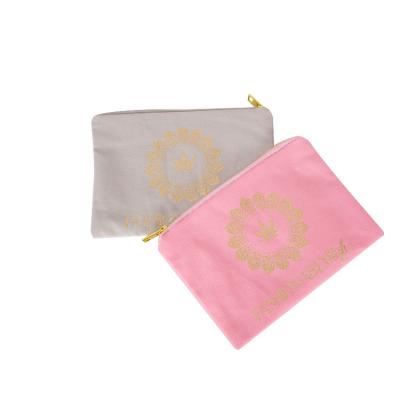 China Custom Cute Fashionable Daily Makeup Cotton Canvas Logo Cosmetic Bag Durable Use For Girls Women for sale