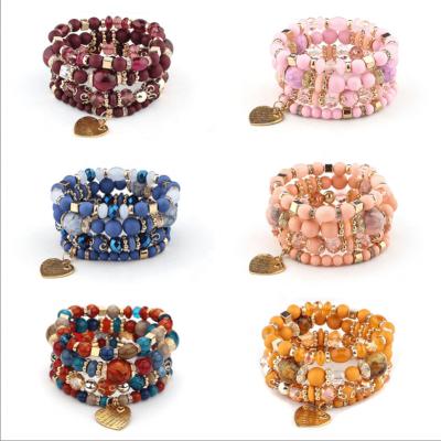 China BOHEMIA Skyline Boho Multi Layer Glass Logo Bead Bracelet Sets Women Luxury High Quality Love Beaded Heart Bracelets Custom Made for sale