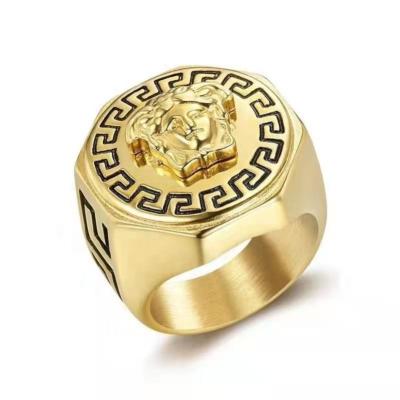 China Trendy Horizon2021 Ladies Accessories Fashion Jewelry Chunky Black And Gold Plated Stainless Steel Ring for sale