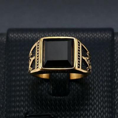 China HorizonNew TRENDY men's gold ring with stone vintage black bronze men's ring titanium silver 316l stainless steel rings jewelry for men for sale