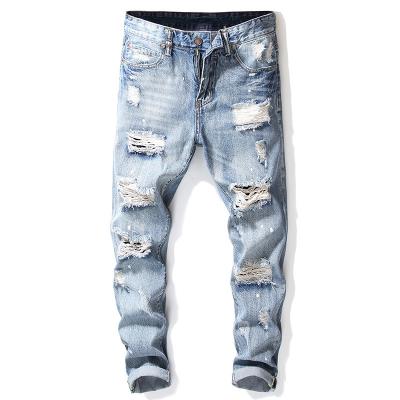 China Foreign Trade Hot Selling Denim Ripped Jeans With Ripped Jeans Slim Men's Knee Pants for sale