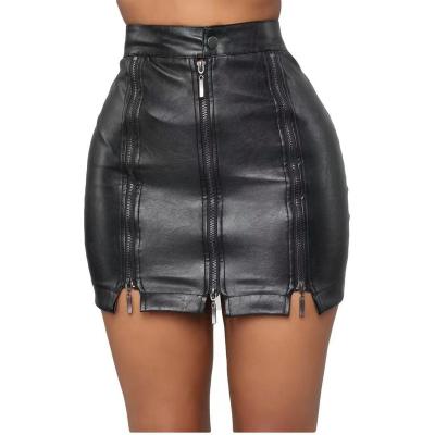 China European and American European and American leather zipper black leather skirt PU nightclub hip bag high waist anti-static border short skirt for sale