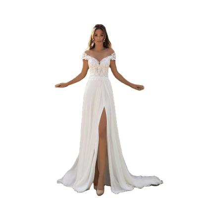 China New anti-static simple one-shoulder lace slit evening dress wedding dress for sale