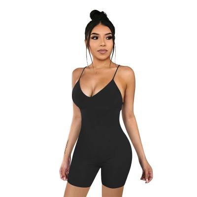 China Plus Size European and American Summer Sexy Deep V Suspender Overalls Shorts Sports Overalls for sale