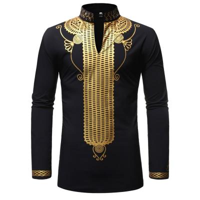 China Anti-pilling foreign trade new autumn and winter trend men's style long-sleeved shirt African TU nationality bronzing printing support collar m for sale