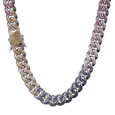 China Hip Hop Jewelry 12mm Tri Color Iced Out Cuban Chain And Bracelet Set for sale