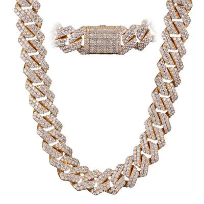 China New Design Brass Diamond Prong Cuban Link Chain (19mm) in 14K Gold for sale