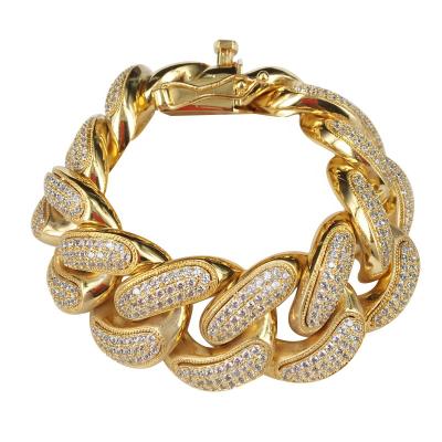 China brass & Heavy 925 Sterling Silver 30MM Mens Bracelet Iced Out D.C.A. CZ Diamond Miami Cuban Link Bracelet for sale