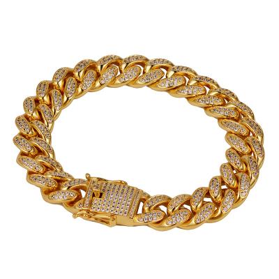 China Hip Hop Jewelry 12mm 14K Gold Iced Out Diamond Cuban Link Bracelet For Man for sale