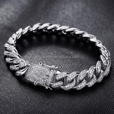 China Hip Hop Bracelet 12mm Men Iced Out Lab Diamond White Gold Cuban Link Bracelets Hip Hop Bracelet for sale