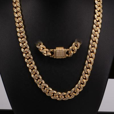 China Brass / 925 Sterling Silver 2018 Hot Selling Hiphop Jewelry 18K Gold Filled Iced Out 10MM Cuban Link Chain Necklace for sale