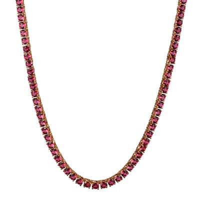 China Brass 5mm Series Cut Wine Red Color Tennis Link Necklace In 14K Gold Plating for sale