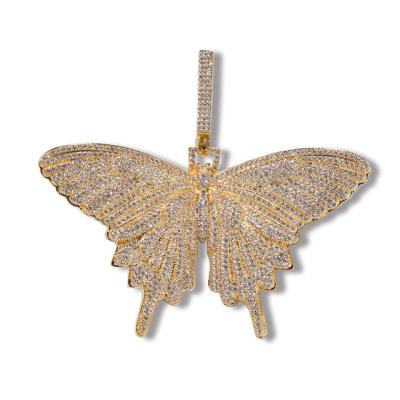 China Brass / 925 Silver New Style 18K Gold Plated Hiphop Iced Out Butterfly Pendant for sale