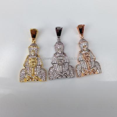 China Hip Hop Jewelry 925 Sterling Silver Gold Plated Egyptian Pharaoh Hip Hop Key Pendant Necklace for sale