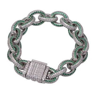 China Hip Hop Jewelry Fully Iced Out Two Tone AAA Cubic Zircon Twisted & Oval Link Bracelet With White Gold Platitng for sale