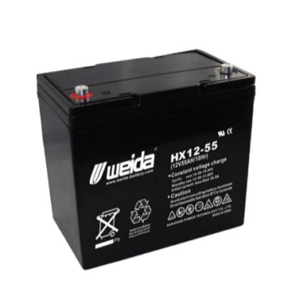 China Home appliances wholesale HX12-55 energy storage battery large density 12v55AH series lead acid batteries for sale