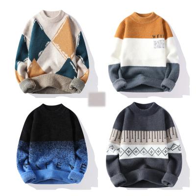 China Anti-wrinkle Custom Logo OEM and ODM Men's Sweater Jacquard Letter Knitted Men's Crew Neck Pullover Sweater Winter Men's Knitted Sweater for sale