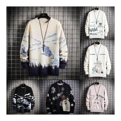 China Anti-wrinkle Customized logo OEM and ODM men's knitwear jacquard knit fabric winter staff collar cotton knit designer customized knit sweater for sale