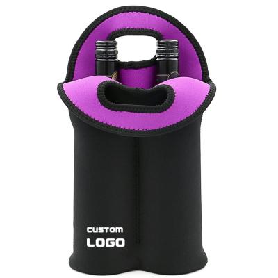 China Custom Waterproof Travel 2 Bottle Wine Carrying Tote Picnic Cooler Water Drinks Beer Insulated Neoprene Bag for sale