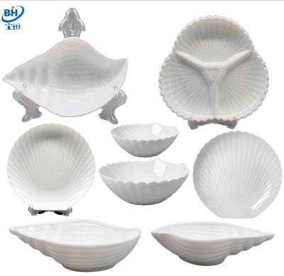 China Viable Opal Dinnerware Shell, Dish Gold Rim Crockery Porcelain Ceramic Beach Charger Dish Bowl Dinner Set Vajillas Dessert Tableware for sale