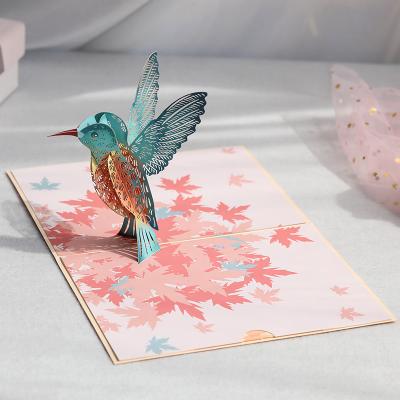 China Creative Three Dimensional Greeting Card Maple Leaf Paper Bird Modeling Paper Carving Process for sale