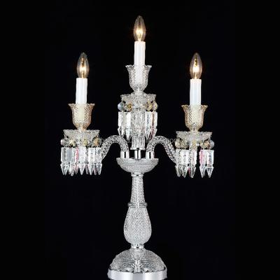 China Morden Art Unique Waterford Crystal 3-Light Table Lamp for Bedroom, Chrome + Clear for sale