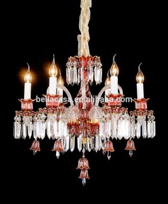 China Glass Arms Arabic Style Blown Glass Red Color 8 Lights Chandelier For Wedding for sale