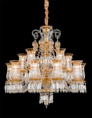 China Luxury Lustres de Cristal With Real Arm Design Blown Crystal Glass Gold Chandalier for sale