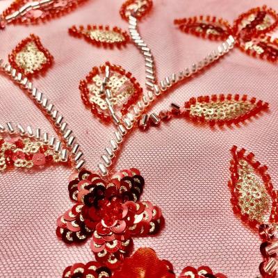 China 3D Fabric Heavy Beaded Elegant Bridal Fabric Newest Luxury 3d Embroidery Bead Sequins For Dress for sale