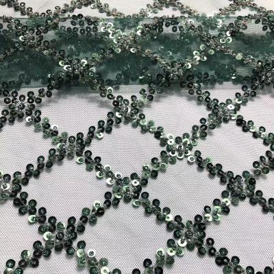 China Viable Elegant Beaded African Lace Fabric 100% Polyester Lace Fabric With Beads And Sequins For Dress for sale