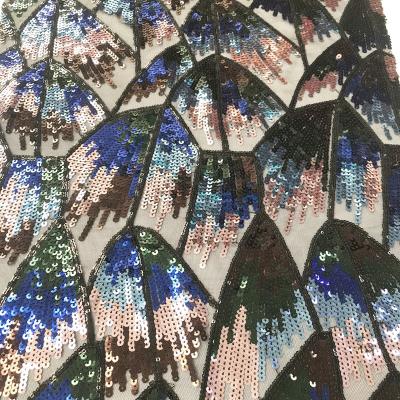 China Popular Selling Viable Multi Color Sequins Fabrics Textiles Embroidery Sequin Ribbon Embroidery Fabric For Dress for sale