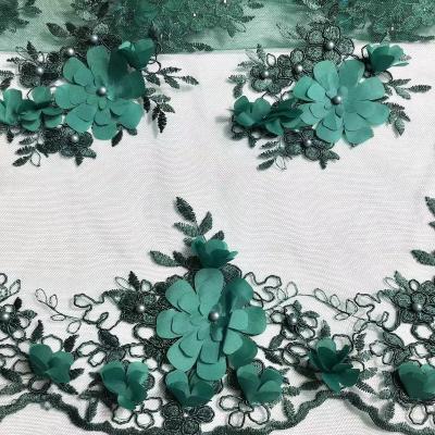 China Wholesale 3d Tulle Flower Rope Lace Fabric 100% Polyester 100% Polyester Beads Fabric For Dress for sale