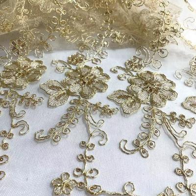 China Hot Wholesale 3D Nigerian Rope Lace Fabrics Embroidery Tulle Mesh Rope Sequin Lace Fabric For Dress for sale