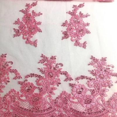 China wholesale 3D rope lace fabrics embroidery polyester mesh cord lace fabric for dress for sale